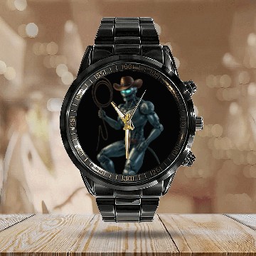 Discover Robot Cowboy – Futuristic Sci-Fi Western Artwork Calendar Steel Band Watch