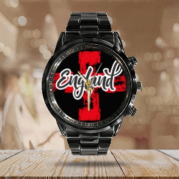 Discover England Flag with Bold Typography Calendar Steel Band Watch