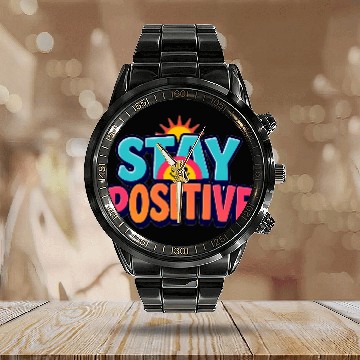 Discover Vibrant Stay Positive Sun Design Calendar Steel Band Watch