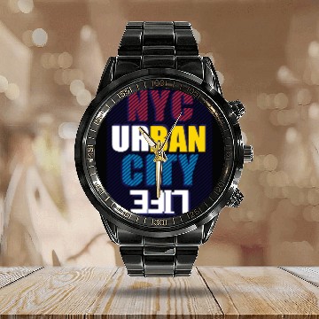Discover Vibrant NYC Urban City Typography life Calendar Steel Band Watch