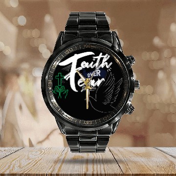 Discover Faith Over Fear Inspirational Design Calendar Steel Band Watch