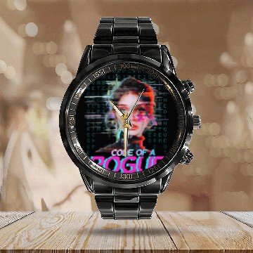 Discover Futuristic Digital Rogue Illustration Calendar Steel Band Watch