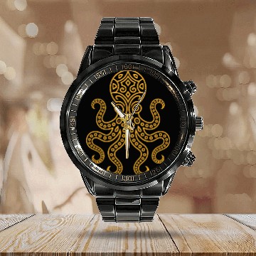Discover Elegant Mandala Octopus Illustration Calendar Steel Band Watch