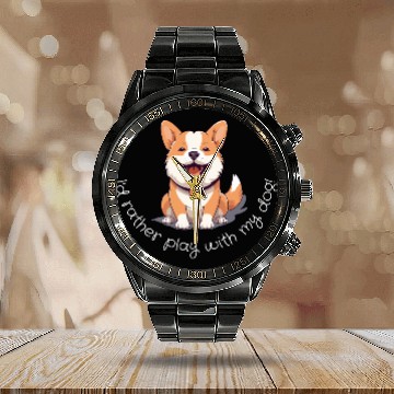 Discover Joyful Corgi Playfulness Design Calendar Steel Band Watch