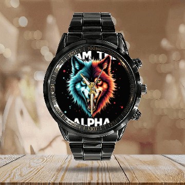 Discover I Am The Alpha Wolf Calendar Steel Band Watch