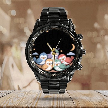 Discover Bird Nap Society | Cute Lazy Sleeping Birds Calendar Steel Band Watch