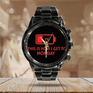 Discover Battery Icon with Monday Motivation Calendar Steel Band Watch