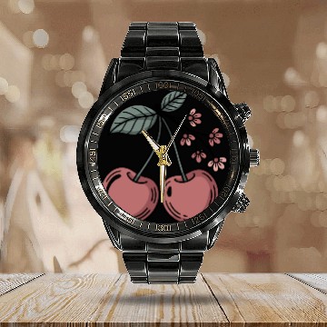 Discover Cherry Boho Blossoms and Berries Delight for Calendar Steel Band Watch