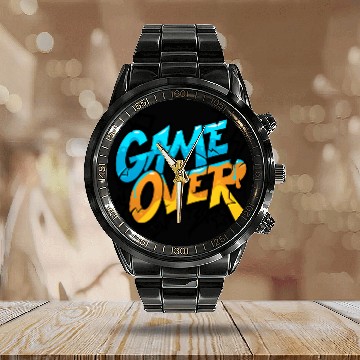 Discover Vibrant Graffiti Game Over Design Calendar Steel Band Watch