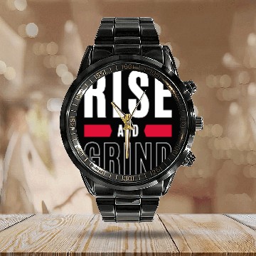 Discover Inspirational Rise and Grind Motivational Design Calendar Steel Band Watch