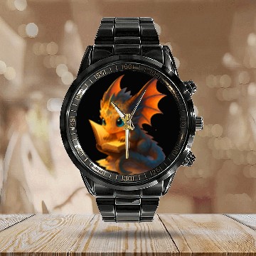 Discover Whimsical Dragon Reading Book Design Calendar Steel Band Watch