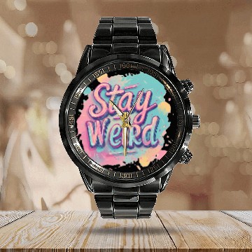 Discover Stay Weird Neon Graphic Design Calendar Steel Band Watch