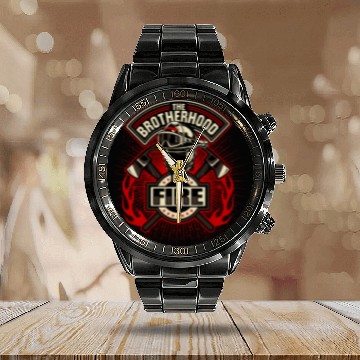 Discover Brotherhood of Fire Firefighter Emblem Calendar Steel Band Watch