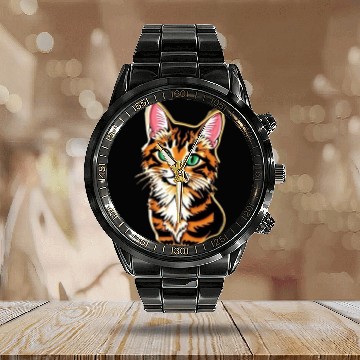 Discover cat Tiger Cub Illustration Calendar Steel Band Watch