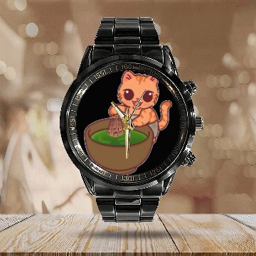 Discover Kawaii Cat Matcha Barista Whisking Tea Calendar Steel Band Watch