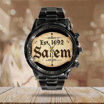 Discover Vintage Salem Establishment Logo Design Calendar Steel Band Watch