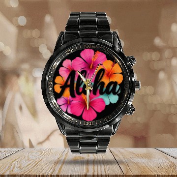 Discover Aloha Hibiscus Hawaiian Dream Design Hawaii Vaca  Calendar Steel Band Watch