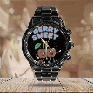 Discover Whimsical Cherry Characters Design Calendar Steel Band Watch