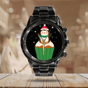 Discover Whimsical Penguin Holiday Cupcake Design Calendar Steel Band Watch