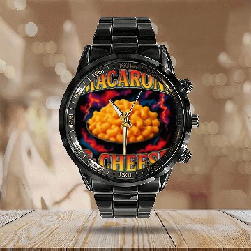 Discover Macaroni And Cheese Favorite Food Weird 90s Calendar Steel Band Watch