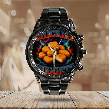 Discover Chicken Nuggets Favorite Food Weird 90s Nuggets Calendar Steel Band Watch