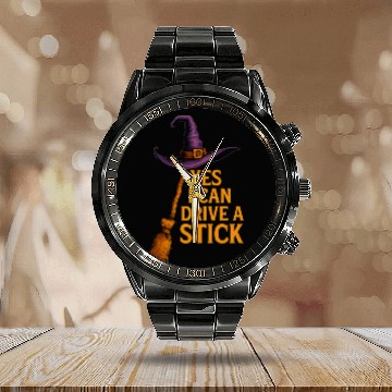 Discover Witch Hat Driving Stick Funny Quote Design Calendar Steel Band Watch