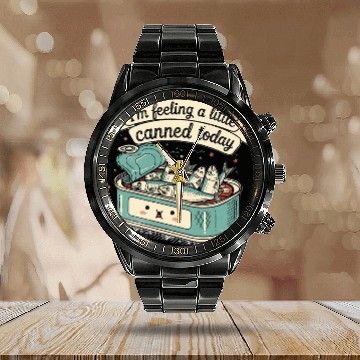 Discover Whimsical Canned Fish Humor Design Calendar Steel Band Watch