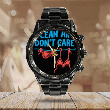 Discover Ocean Air Don't Care Bikini Humor Calendar Steel Band Watch