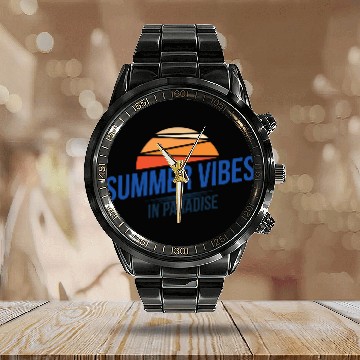 Discover Summer Vibes in Paradise Design Calendar Steel Band Watch
