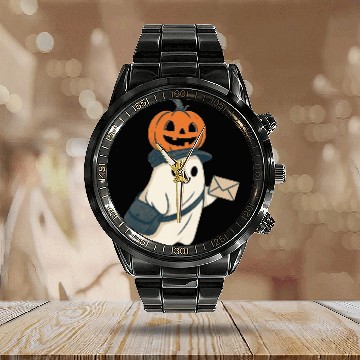 Discover Postal Worker Pumpkin Ghost  Calendar Steel Band Watch