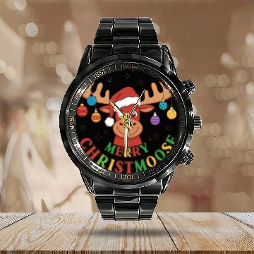 Discover Festive Reindeer with Holiday Ornaments Calendar Steel Band Watch