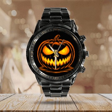 Discover Scary Spooky Jack O Lantern Face Pumpkin Halloween Calendar Steel Band Watch