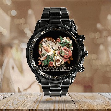 Discover Peaceful Dove Heart Floral Design Calendar Steel Band Watch