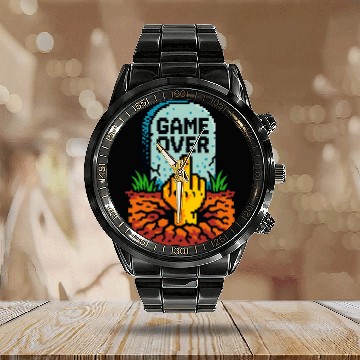 Discover Retro Game Over Pixel Art Funny Gamer Design Calendar Steel Band Watch