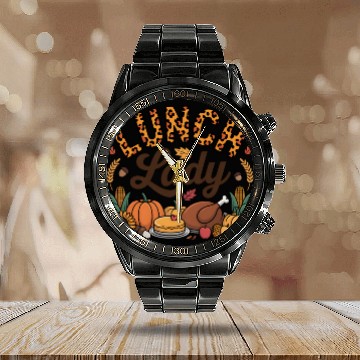 Discover Leopard Fall Autumn Thanksgiving Lunch Lady Calendar Steel Band Watch
