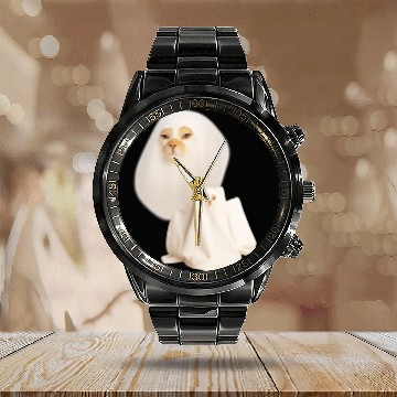 Discover ghost cat meme funny halloween Calendar Steel Band Watch