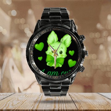 Discover Cute Green Bunny with Bow – Kawaii Animal Design Calendar Steel Band Watch