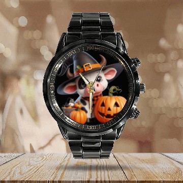 Discover Cute Halloween Cow Calendar Steel Band Watch