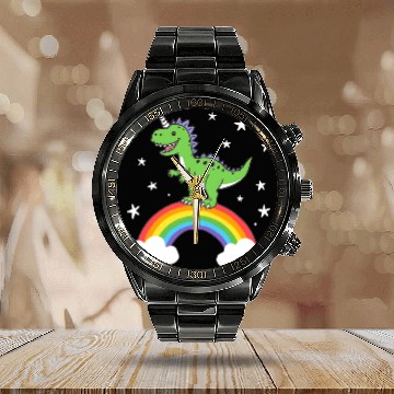 Discover Dinosaur Unicorn Rainbow Calendar Steel Band Watch
