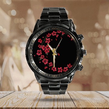 Discover Red Moon Cherry Blossom Sakura Flower Design Calendar Steel Band Watch