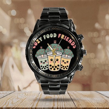 Discover Cute Bubble Tea Cloud Trio Design Calendar Steel Band Watch
