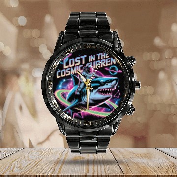 Discover Cosmic Shark Astronaut Adventure Calendar Steel Band Watch
