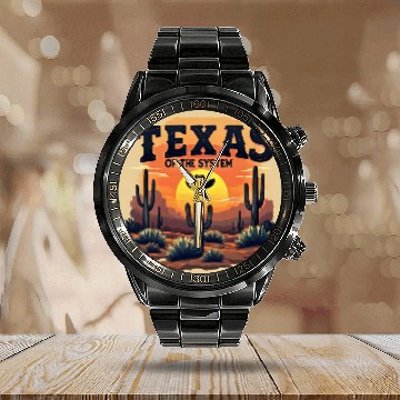 Discover Texas Sunset Cactus Illustration Calendar Steel Band Watch