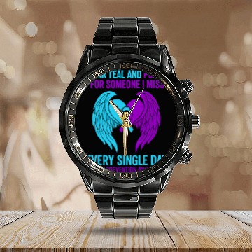 Discover I Wear Teal and Purple for Someone Suicide Awarene Calendar Steel Band Watch