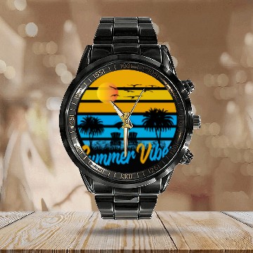 Discover Tropical Summer Vibes Sunset Scene Calendar Steel Band Watch