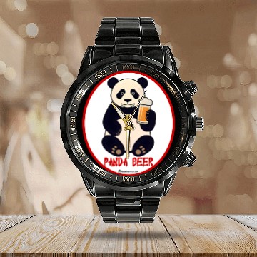 Discover Panda Beer  Calendar Steel Band Watch