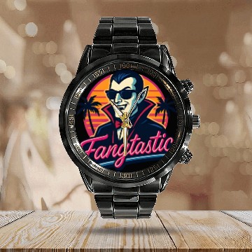 Discover Fangtastic – Retro Vampire Neon Style Calendar Steel Band Watch