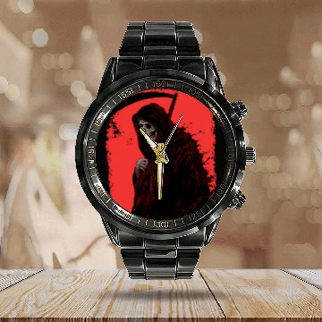 Discover Skeleton Reaper Red Calendar Steel Band Watch