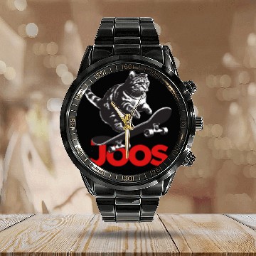 Discover Cool Skateboard CAT with cute Boy Name JOOS Calendar Steel Band Watch