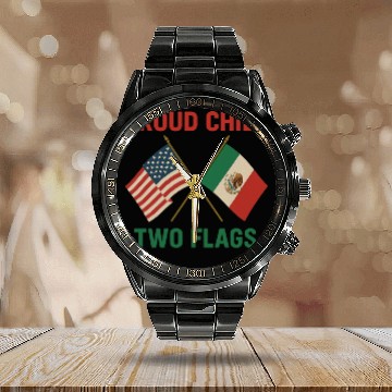 Discover Proud Child Two Flags Design Calendar Steel Band Watch